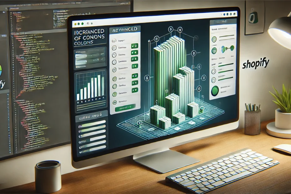 DALL·E 2025 01 17 16.12.53 A digital illustration of a Shopify admin panel showcasing an advanced settings interface for increasing the number of columns in a store layout. The